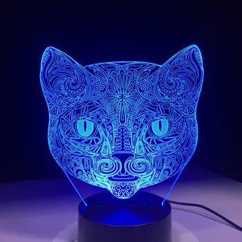 Obraz mačka 3D Vizualni Lučka za Optično Iluzijo Led Nočna Lučka Neverjetno 7 Barv Umetnosti Mačka Glave, na Dotik Občutljiv Preklop Svetilko Padec Ladijskega prometa