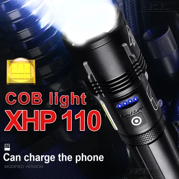 Visoko lumen XHP110 Led svetilka 18650 Polnilna taktično svetilke Svetilke USB Zoom lov delovna luč xhp90 COB glare