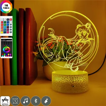 App Nadzor Anime svetlobe Sailor Moon 3D LED Lučka 7 Barva Spreminja Noč Svetlobe Kul Dekle Otrok Spalnica Dekoracijo Darilo Igrača