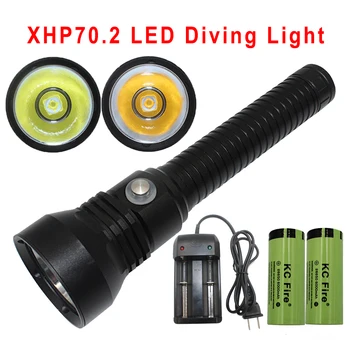 XHP70.2 LED Potapljaška Svetilka baterijska Svetilka 26650 Taktično Podvodni Svetlo Rumena/Bela 4000 Lumnov Nepremočljiva Scuba XHP70 Potop Svetlobe
