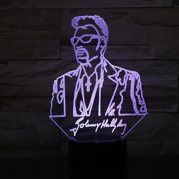 Vroče Johnny Hallyday 3D Lučka Iluzijo Postelji LED USB Dotik 7 Barva Spreminja Desk Noč Svetlobe Pevka Otroci Dekor Lučka