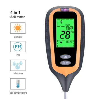 4 V 1 Digitalni Tal, Vlage, PH Meter Merilnik Temperature Sončni svetlobi Tester za Vrt Kmetiji Travnik Rastlin z LCD Displayer