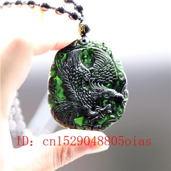 Naravno Črna Zelena Kitajski Jade Orel Obesek Obsidian Ogrlica Čar Nakit Dodatki Vklesan Amulet Darila za Moške