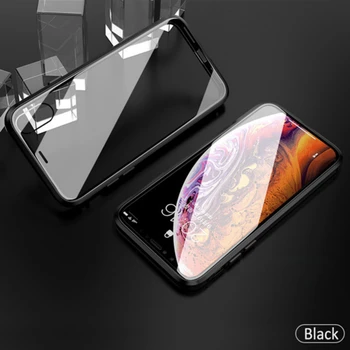 Luksuzni Dvojno stransko steklo Magnetni Absorpcije Kovin Primeru Telefon Za iPhone X XS XR XS Max 8 7 6 6S Plus Kritje 360 Popolno Zaščito