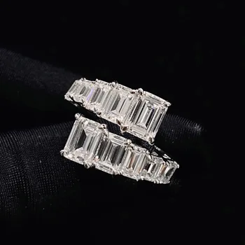 Wong Dež 925 Sterling Srebro Emerald Cut Ustvarili Moissanite Diamanti Gemstone Poroko Luksuzni Ženske Obroči Fine Nakit