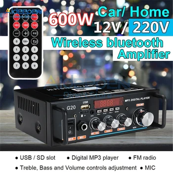 110V 220V 600W Avto Amplificador HIFI 2-KANALNI Audio Ojačevalnik 12V za Domači Kino Ojačevalec Zvoka FM, USB, SD Z Daljinskim upravljalnikom