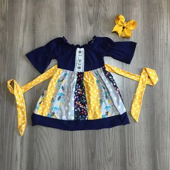 Girlymax obleko dekle cvetlični obleko baby dekle mornarsko modra kovitlati krilo z lokom