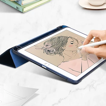 Novo Za iPad 2018 Primeru Svinčnik Imetnik Mehki Silikonski Nazaj Trifold Stojalo Smart Ohišje za iPad z 9.7 2018 2017 Kritje A1893 A1954 Tablet