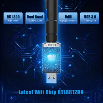 EDUP 1300Mbps USB Wifi Adapter, 5GHz/2.4 GHz Wirelss RTL8812BU Omrežno Kartico z 5dBi Antena, USB, Wi-Fi Dongle Za PC Windows in Mac