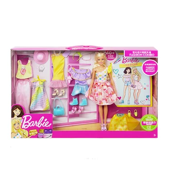 Barbie Fashion Sladko Tekmo Darilo Polje s Punčko Oblačila Dodatki Set Dekle Obleko Gor Igra Hiša Igrača za Otroke GFB83