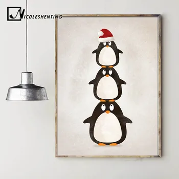 NICOLESHENTING Risanka Pingvin Živali Minimalističen Platno Plakat Nordijska Umetnost Slikarstvo Stensko Sliko Sodobne Otroci Soba Dekoracijo