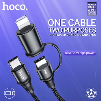 Hoco kabel 2v1 60 W USB-C Tip-C za Strele PD 20W podatkov hitro polnjenje kabel, hitri polnilnik žice za Macbook iPad iPhone prenosnik