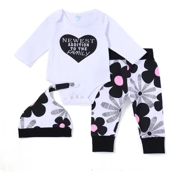 2020 Malčke Baby Dekleta 3PCS Določa Malčka Deklice Dolg Rokav Obleke Ljubezen Srce Bobysuit+Cvetlični Hlače+Klobuk Baby Girl Obleke