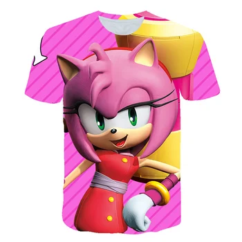 2020 Luštna Dekleta Sonic hedgehog 3D Cartoon Roza Majica s kratkimi rokavi Otroci Obleke Poletje Kratek Rokav Natisnjeni t-shirt Fantje, Otroci Vrhovi