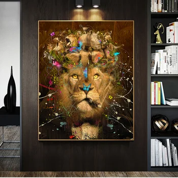 Kajenje Lion King In Slona, Nosoroga Platno Slikarstvo Smešno Cirkuške Živali Plakate In Grafike Doma Dekor Stenskih Slikah