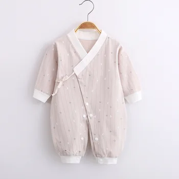 Novorojenega Dojenčka Baby Boy Dekleta Trdna Risanka Natisnjeni Preja Haljo Kimono Romper Jumpsuit Sleepwear Čistega Bombaža Poletnih Oblačil Roupa