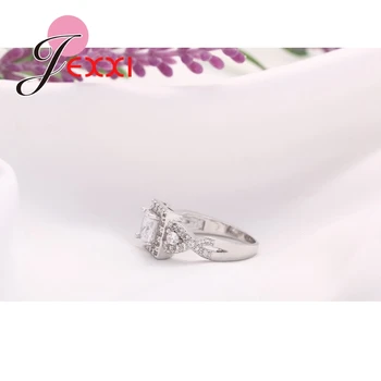 Klasična Najboljše Kakovosti Modi 925 Sterling Silver Ring Set Za Ženske Sijoče CZ Kristalno Poročne Udejstvovanje Obroči