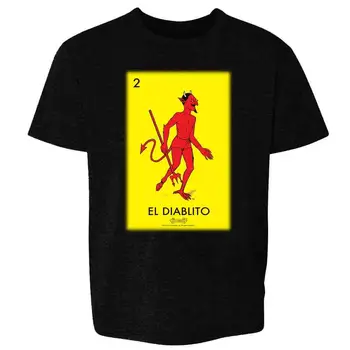 El Diablito Hudič Kartico Mehiški Bingo Black L Mladi Otroci Dekle, Fant T-Shirt