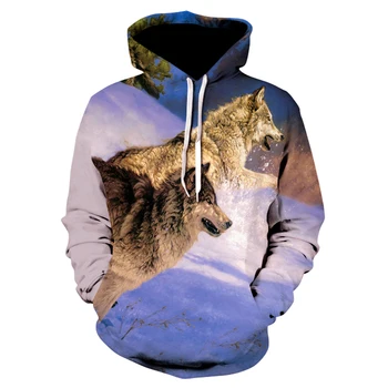 2020 Nove modne Moške Volk Živali 3D Tiskanih Hooded Hoodies Moški / Ženske Shinning Volk Design Sweatshirts 3D Harajuku Hoody