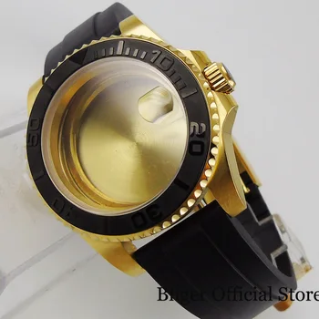 Luxury Gold Moški 40 mm Mechancial Watch Primeru, Fit NH35 NH35A Gibanje Watch Gume Traku Vrtljivo Ploščo Vstavite Sapphire Kristalno