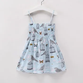 2020 Poletje Nova Otroška Oblačila Dekle Ptic Listov, ki so Natisnjeni Kul baby Baby Ruched Stranke Obleke Otrok Kostum Vzročno Ohlapno Obleko