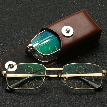 Zložljivi Očala Prenosni Postopno Branje Multifokalna Očala Mens Anti-Blue Ray Presbyopic Očala z Usnjena torbica