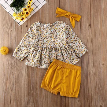 0-18 M Newborn Baby Dekle Oblačila, ki Cvetlični LongSleeve Obleko Vrhovi Kratke Hlače Glavo Obleke Novorojenčka Poletnih Oblačil