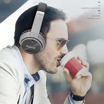 INSMA ANC bluetooth Slušalko Aktivni šumov Brezžične Slušalke z Mikrofonom Slušalke Globoko Bass Glasbe 20H čas Igranja