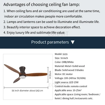 56 palčni modem moda dc led stropni ventilator, lučka z daljinskim upravljalnikom lesen lestenec fan dekorativnih navijačev stropne luči ventilador