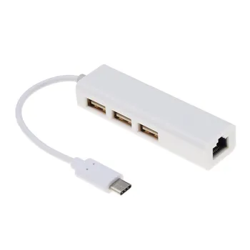 Kebidu Vroče 3 Vrata Tip C do USB HUB Podpora Ethernet LAN RJ45 Kabel Adapter za Omrežno Kartico USB 3.1 2.0 Prenos Podatkov Adapter