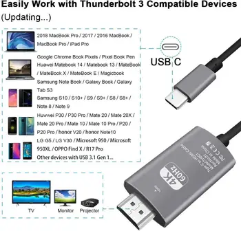 USB C do HDMI 4K Napajalnik, Kable Tip C v HDMI Pretvornik za MacBook Huawei Mate 30 USB-C HDMI Adapter USB Tip C za HDMI