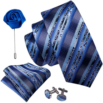 Modra Novost Moških Kravato Poroko Svile Kravatni Broška Handkerchief Cufflink Določi Modni Oblikovalec Barry.Wang Vezi Za Moške Ženina Dar