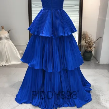 Royal Modra Večer Halje Za Ženske A-linijo brez naramnic Naguban Stranka Nositi Dolge Obleke, Vzporedno Elegantno Krilo Formalno Obleko Žogo