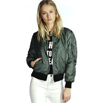 Pomlad Oblačila kul osnovne bomber jakna Ženske Vojske Zeleno jakno plašč zadrgo biker outwear Jakne