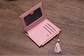 Mala tassel ženske denarnice luksuzne blagovne znamke kratek design usnje dvojno zipp dva krat ženski torbici s srcem verige za kartico sim
