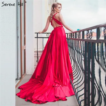 Elegantno Backless Svile Fotografija Dolgo Vlak Obleko Rdeči Fižol Večerno Obleko 2020 Poročne Halje HA2119