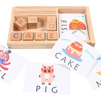 DIY Ustvarjalne Lesa Puzzle Kartice Črkovanje angleške Besede Učenje pismo Montessori Začetku Izobraževalne Igrače za Otroke, Otroci