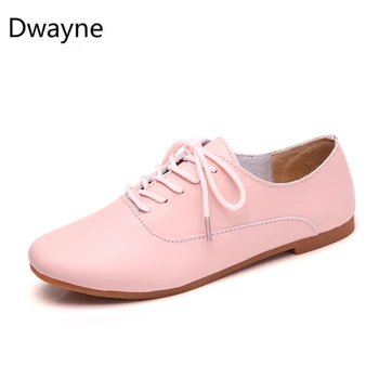 Dwayne 2018 Pomlad ženske oxford čevlji balerina stanovanj čevlji ženske pravega usnja čevlji moccasins čipke loafers beli čevlji
