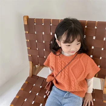 Korejski slog trdna kratkimi rokavi pulover za dekle leta 2020 nove jesensko zimski modni mehko pletene telovnik Malčka Otroci