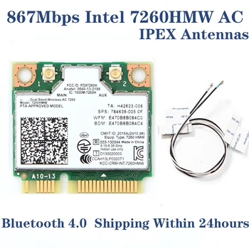 Wireless Dual Band Wifi Kartica Intel 7260 7260HMW Half Mini PCI-E 2.4 G/5Ghz 1200M Bluetooth 4.0, Wi-Fi Adapter 7260ac 802.11 ac