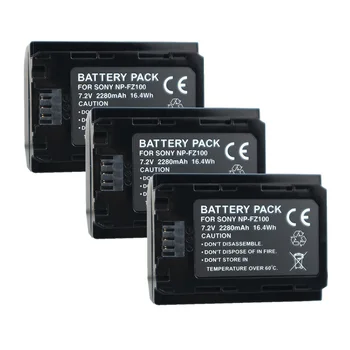 3Pcs NP-FZ100 NPFZ100 NP FZ100 Baterija+LED Dvojno Baterije, Polnilec Za Sony NP-FZ100, BC-QZ1, Sony a9, a7R III, a7 III, ILCE-9
