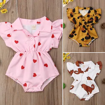 Poletje Dojenčka Newborn Baby Dekle Oblačila Leopard Srce Ruffles Baby Dekleta Romper Oblačila Za Baby Girl