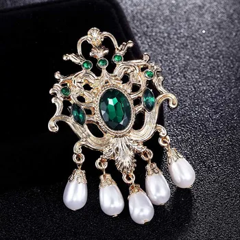 Zlxgirl imitacije pearl Zeleno kristalno Krono ženske in moške nakit Evropi design zlato barvo šal zatiči opremo poroko broška