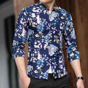 QUANBO Moških Cvetlični Obleko Majice Dolg Rokav Priložnostne Gumb Navzdol Cvet potiskanih Majic 2020 Nov Prihod Velik obseg Moški Majica