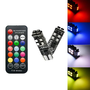 2PCS RGB W5W 3535 10SMD Za Avtomobilske LED Marker Lučka Položaj Svetlobe Z Daljinskim upravljalnikom