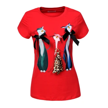 GLOSTORY Ženska Tshirts Žensk ZDA Velikost 3D Luštna Mačka Visoke Kakovosti Screwneck 95% Bombaž, 5% Spandex T majice, Vrhovi