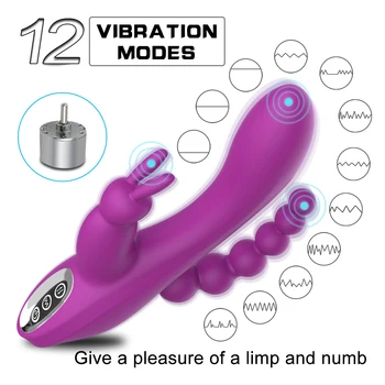 Rabbit Vibrator za G-spot In P-spot Analni Trojno Krivulja 12 Funkcijo za ponovno Polnjenje Klitoris Stimulator Dildo Sex Igrače Za Ženske Vibrador