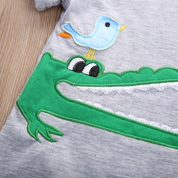 Najnovejša ljubica Otroci Fantje Cattton Krokodil Kratek rokav T-shirt +Kariran Hlače Poletne Obleke Set 1-7Y