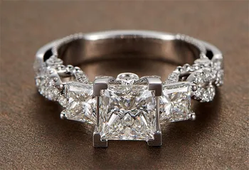 Vintage Princesa cut Lab Diamantni Prstan 925 sterling srebro Angažiranost, Poročni bend, Obroči za Ženske Poročne Stranka Fine Nakit