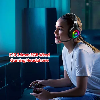 Žične Slušalke Hi-fi Slušalke K10 RGB Razsvetljava Žične Slušalke Računalnik PC Glasbe, Gaming 3,5 mm Slušalke z Mikrofonom